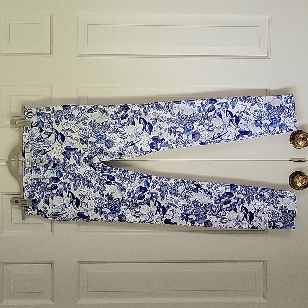 Vineyard Vines Womens blue white floral bird denim sz 4 ankle skinny Pan…